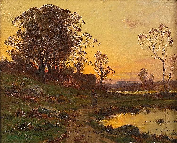 A Walk around the Pond by Eugene Galien-Laloue,A3(16x12")Poster