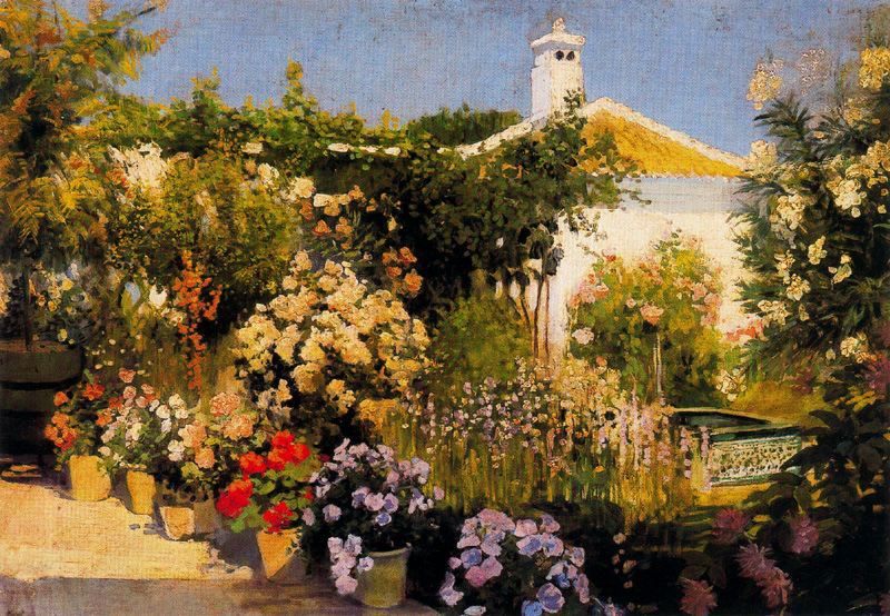 Garden of Calvo Lozano, vintage artwork by Adolfo Lozano Sidro, 12x8" (A4) Poster