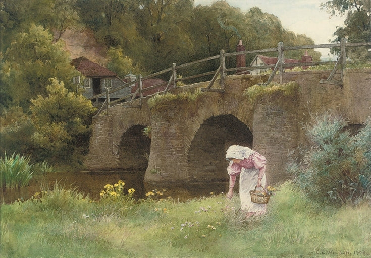 Eashing Bridge near Godalming, vintage artwork by Charles Edward Wilson, 12x8" (A4) Poster
