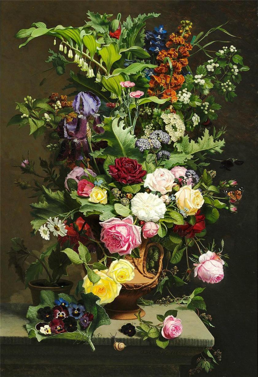 En Vase med Roserne, vintage artwork by Otto Didrik Ottesen, A3 (16x12") Poster Print