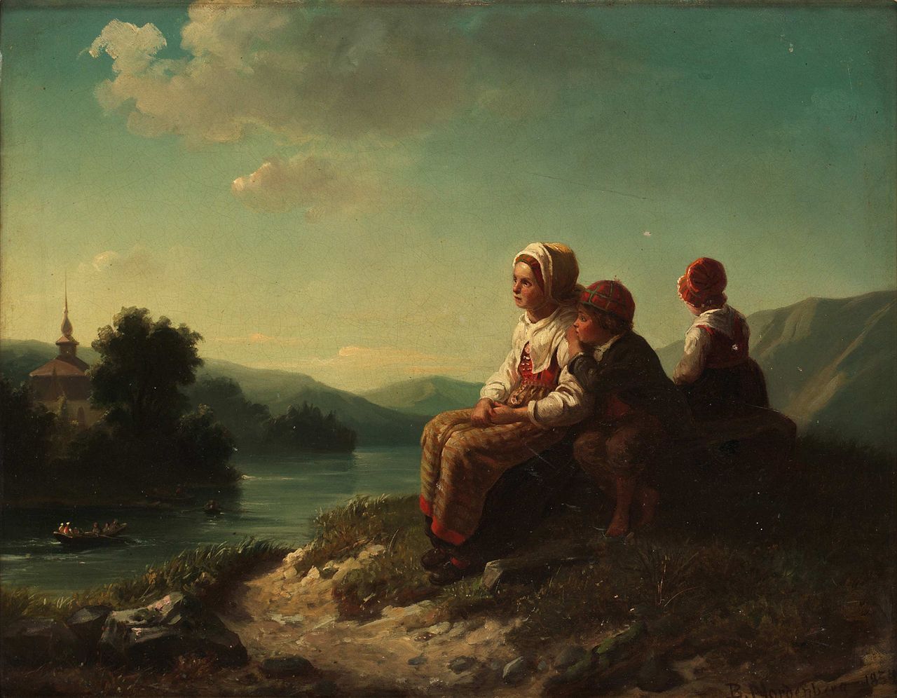 Rowing to the Church, Dalarna, vintage artwork by Bengt Nordenberg, 12x8" (A4) Poster