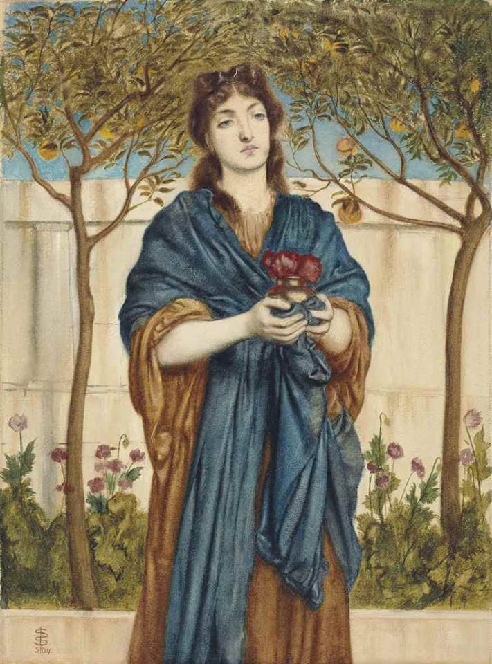 A Priestess of Diana Offering Poppies, vintage artwork by Simeon Solomon, 12x8" (A4) Poster