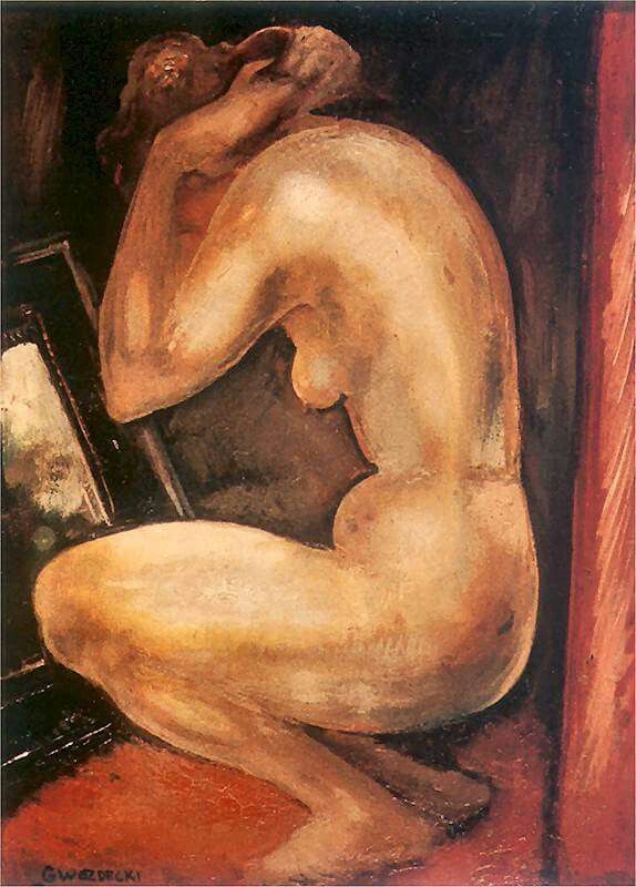 Nude by the Mirror by Gustav Gwozdecki,16x12(A3) Poster
