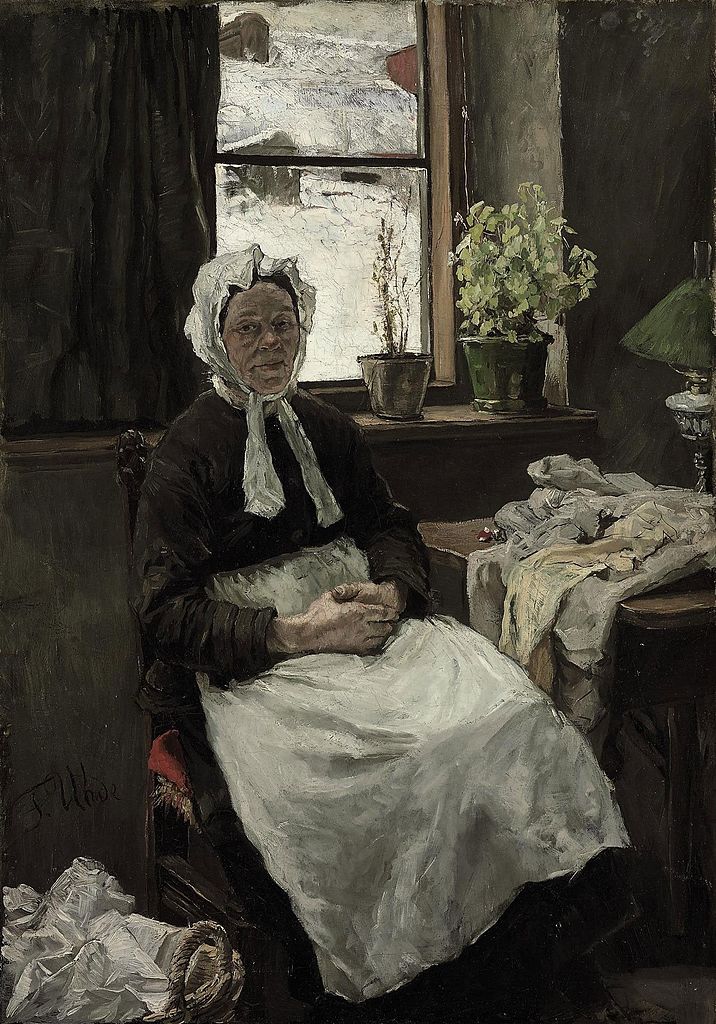 The Old Seamstress, vintage artwork by Fritz von Uhde, 12x8" (A4) Poster
