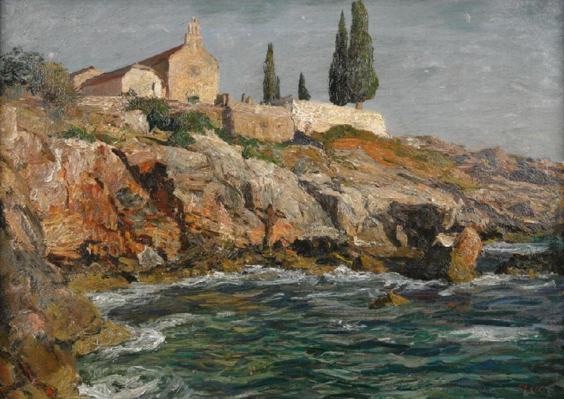 Mediterranean Coastal Scene, vintage artwork by Georg Macco, 12x8" (A4) Poster