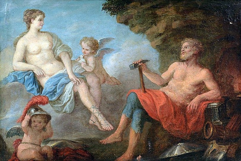 Vulcan and Venus, vintage artwork by Louis Jean François Lagrenee, 12x8" (A4) Poster