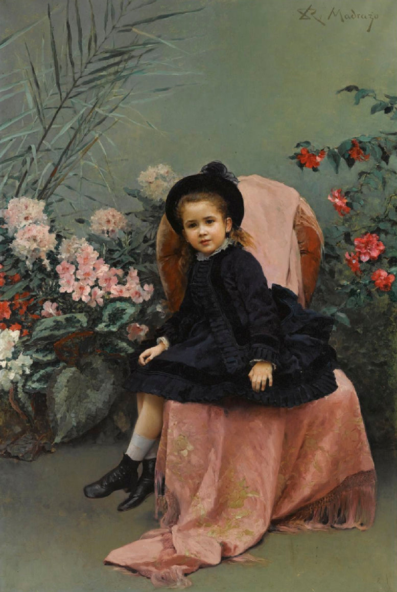 Portrait of Mercedes de Heeren, vintage artwork by Raimundo de Madrazo y Garreta, 12x8" (A4) Poster
