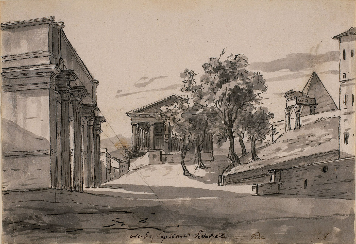 Fanciful View of the Forum, with the Arch of Septimus Severus, vintage artwork by Jacques-Louis David, 12x8" (A4) Poster