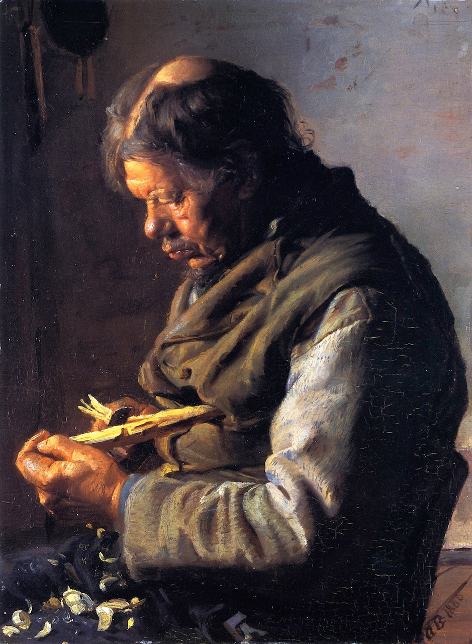 Lars Gaihede Whittling a Stock, vintage artwork by Anna Ancher, 12x8" (A4) Poster