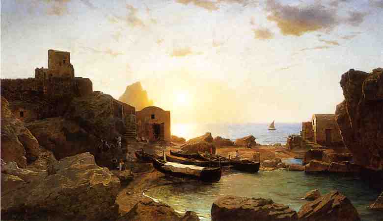 Marina Piccola, Capri, vintage artwork by William Stanley Haseltine, 12x8" (A4) Poster