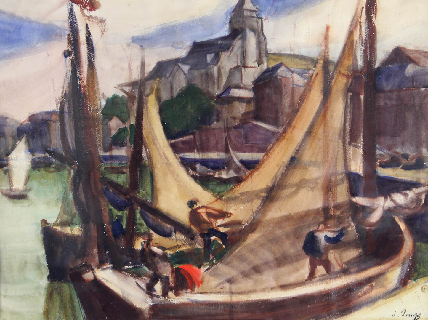 Le mouillage au Treport, vintage artwork by Jules-Emile Zingg, 12x8" (A4) Poster