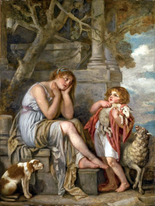 The Favourite Lamb, vintage artwork by Jean-Baptiste Greuze, 12x8" (A4) Poster