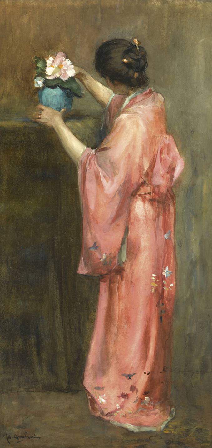 A Girl in Kimono Arranging Flowers, vintage artwork by Floris Arntzenius, 12x8" (A4) Poster