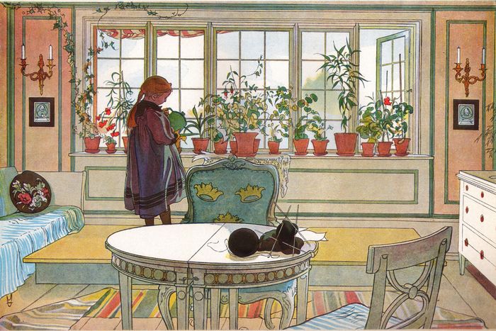 Flowers on the Windowsill, vintage artwork by Carl Larsson, 12x8" (A4) Poster