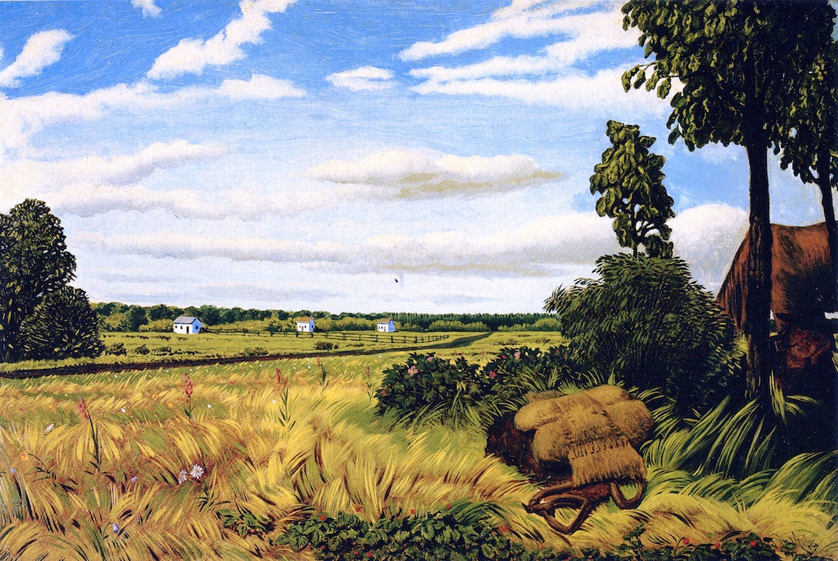 Roadside Scene with Three Houses and Figure, Manitoba, vintage artwork by William George Richardson Hind, 12x8" (A4) Poster