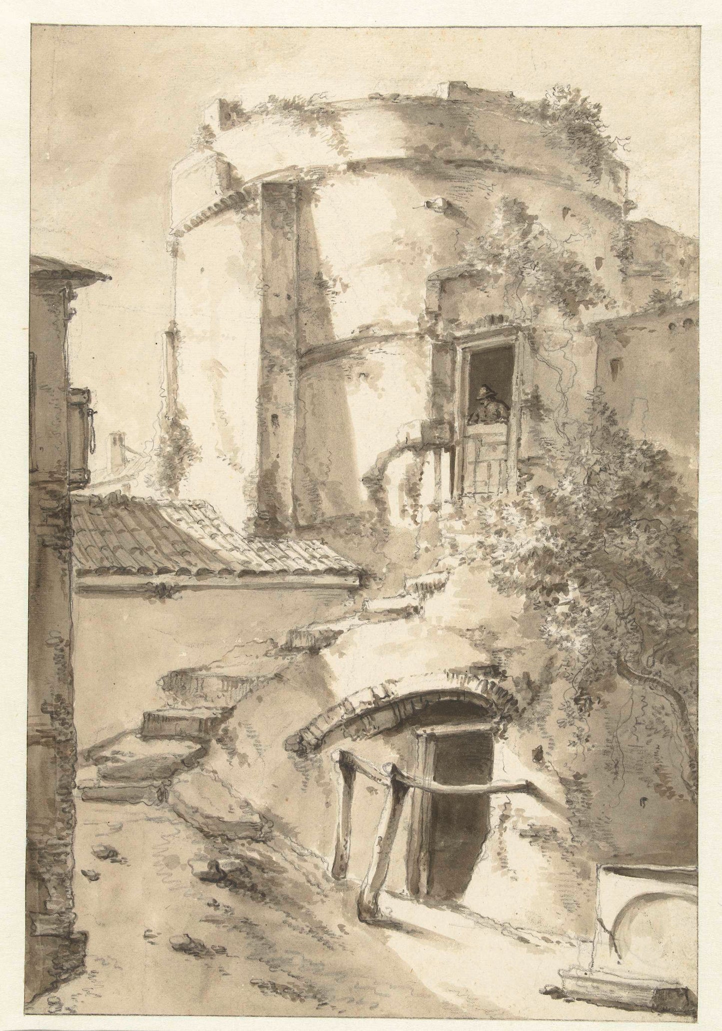 Tower with Adjoining Buildings, vintage artwork by Jan Asselijn, 12x8" (A4) Poster