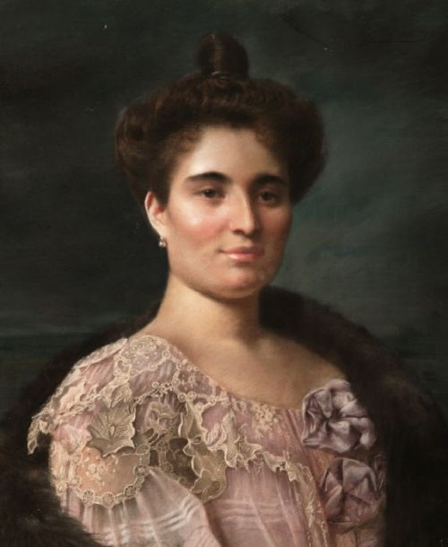 Elegant Lady with Lace Collar, vintage artwork by Francois Brunery, 12x8" (A4) Poster