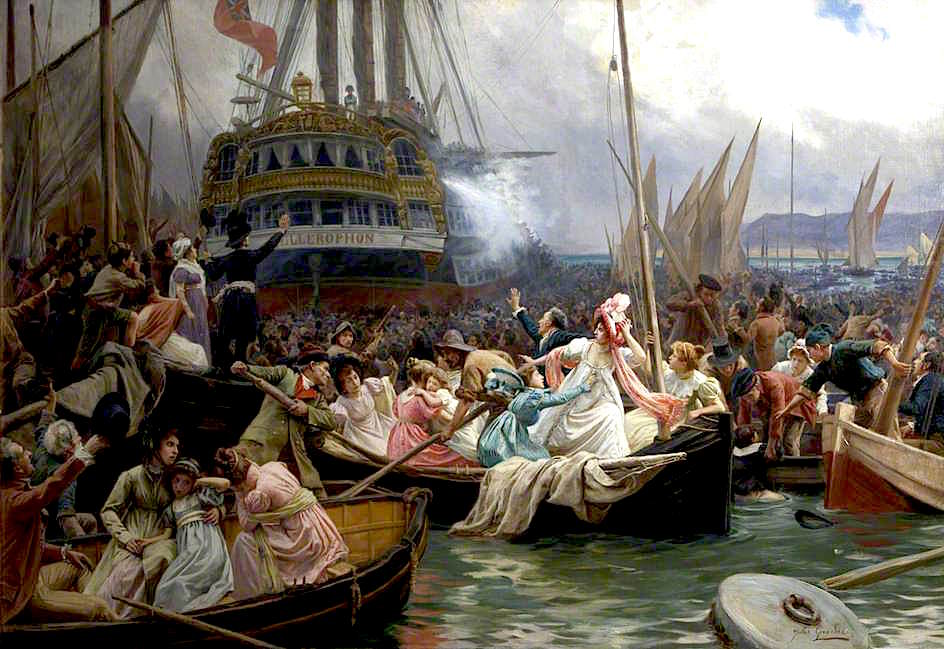 Napoleon in Plymouth Sound, August 1815, vintage artwork by Jules Girardet, 12x8" (A4) Poster