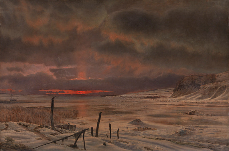 A Winter's Evening by a Danish Fjord, vintage artwork by Vilhelm Kyhn, A3 (16x12") Poster Print