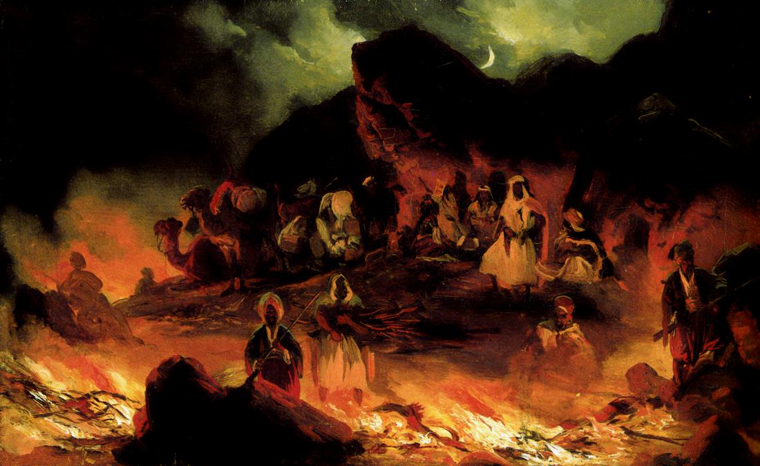 Arab Encampment at Night, vintage artwork by Niels Simonsen, A3 (16x12") Poster Print