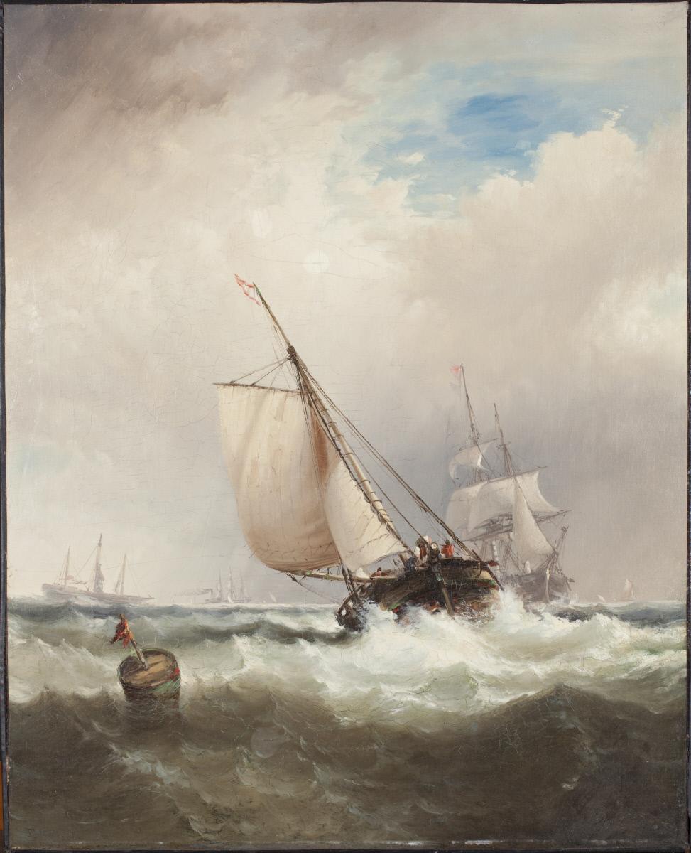 Shipping on the Delaware, vintage artwork by Edward Moran, 12x8" (A4) Poster