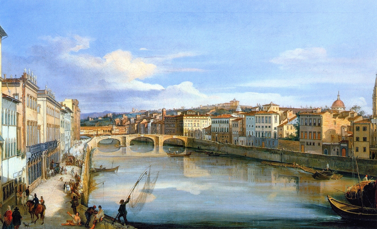 Veduta dell'Arno da Ponte alla Carraia, vintage artwork by Giovanni Signorini, A3 (16x12") Poster Print