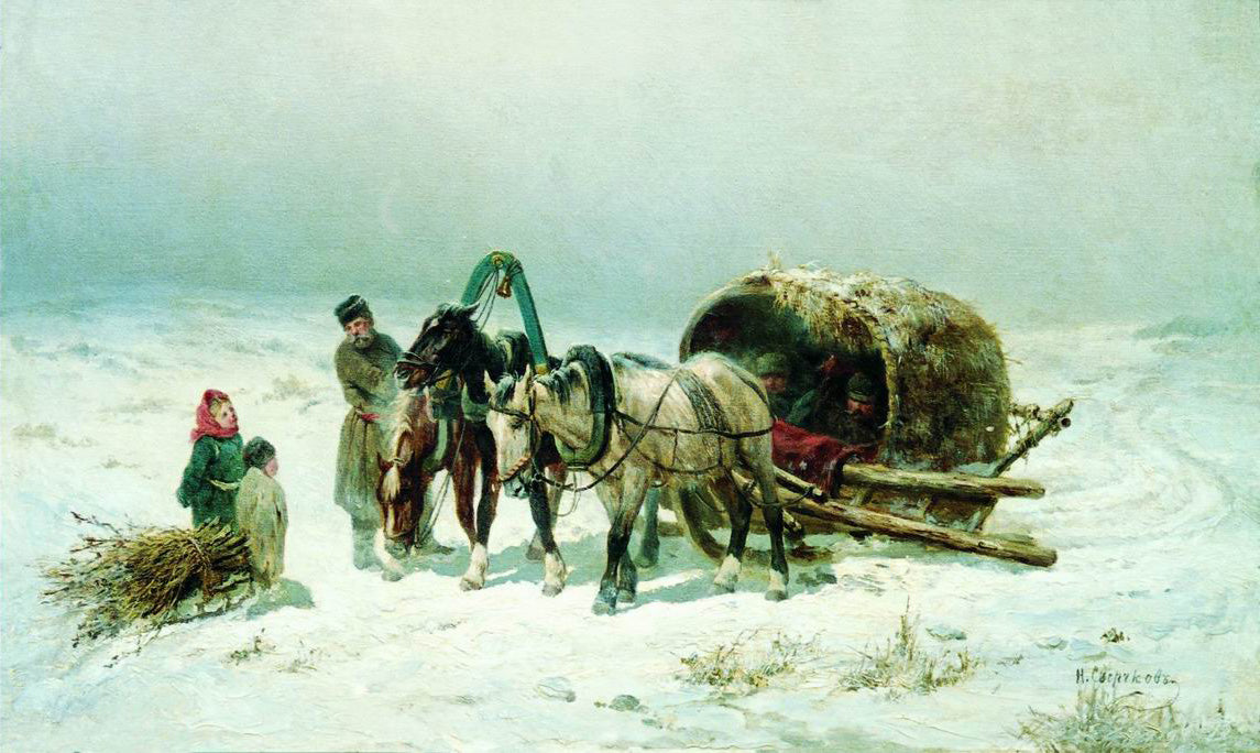 Children with Firewood, vintage artwork by Nikolai Sverchkov, A3 (16x12") Poster Print