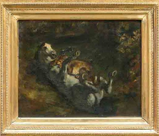 Cheval attaque par une lionne (Lion Attacks a Horse), vintage artwork by Eugène Delacroix, A3 (16x12") Poster Print