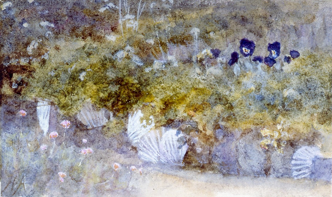 Purple Flowers in a Rock Garden, vintage artwork by Helen Allingham, 12x8" (A4) Poster