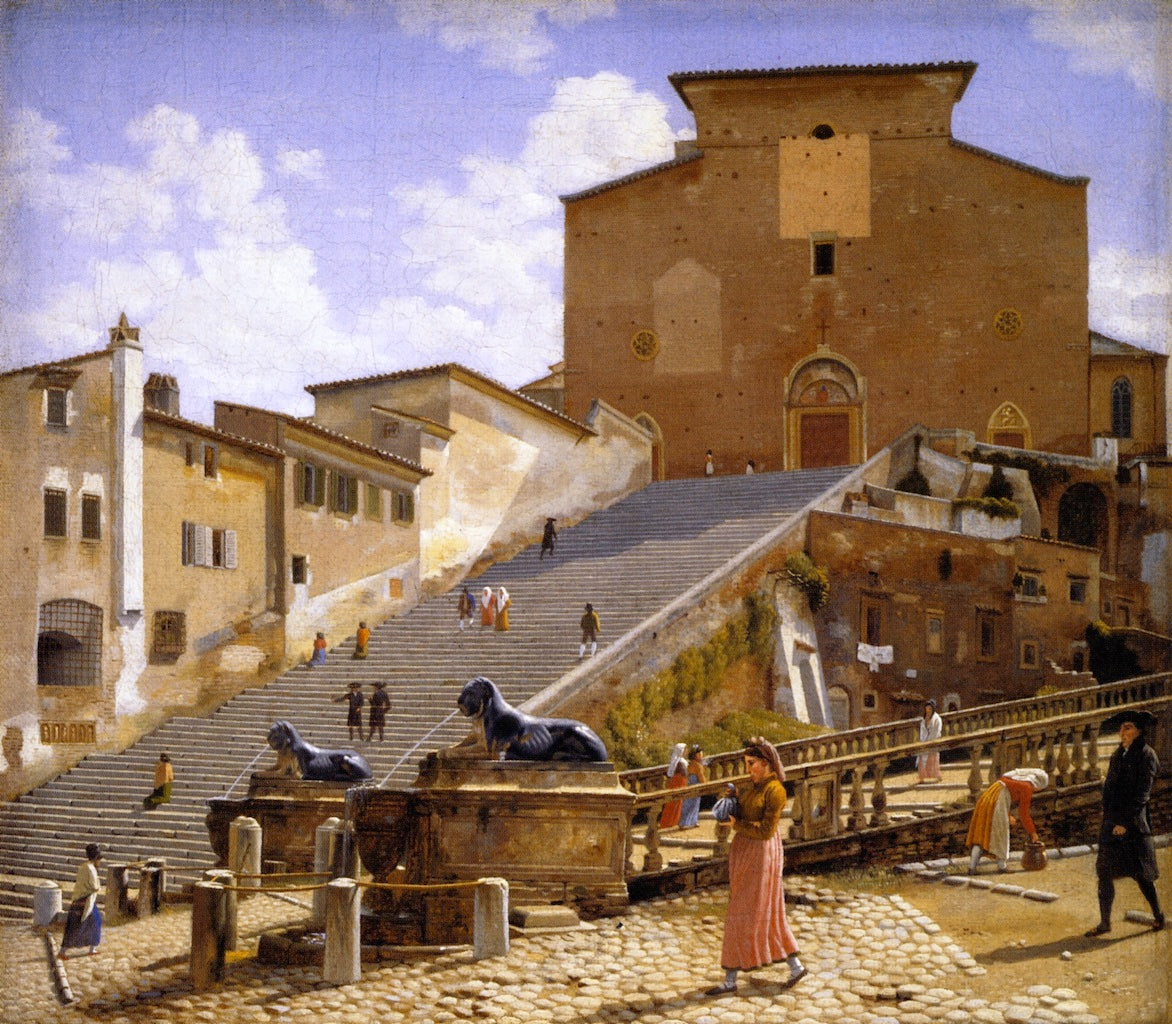 The Marble Steps Leading Up to Santa Maria in Aracoeli in Rome, vintage artwork by Christoffer Wilhelm Eckersberg, 12x8" (A4) Poster