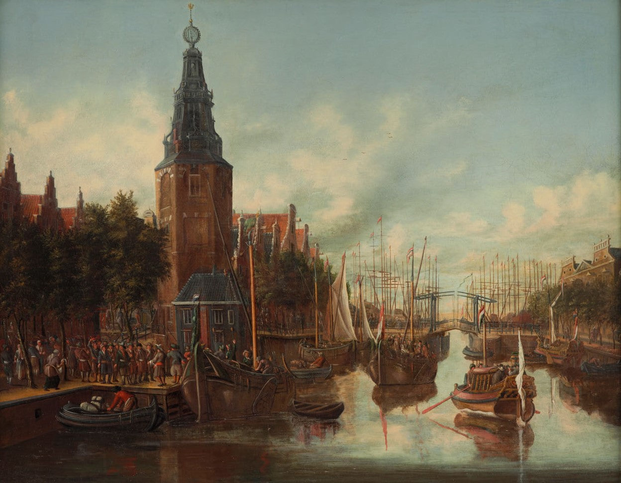 Capture of Soldiers at the Montelbaan Tower, around 1690, vintage artwork by Abraham Jansz. Storck, 12x8" (A4) Poster