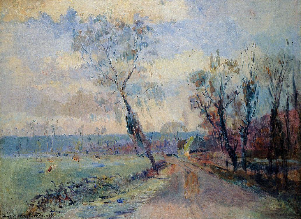 Hondouville, an Afternoon at the End of Winter, vintage artwork by Albert Lebourg, 12x8" (A4) Poster