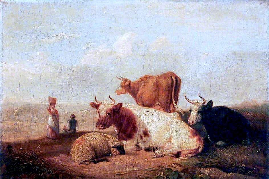 Sheep and Cows (after Augustus Wall Callcott), vintage artwork by William Crotch, 12x8" (A4) Poster