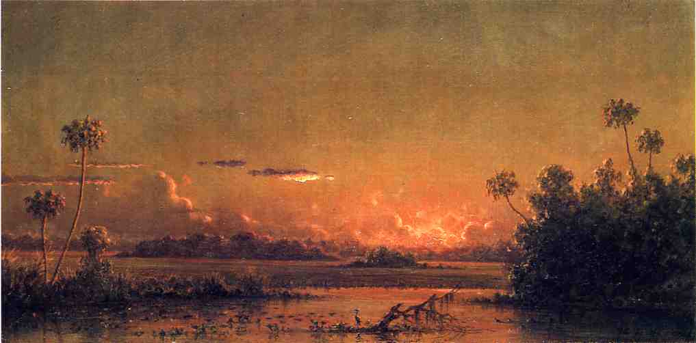 Florida Sunset with Waterfowl, vintage artwork by Martin Johnson Heade, A3 (16x12") Poster Print