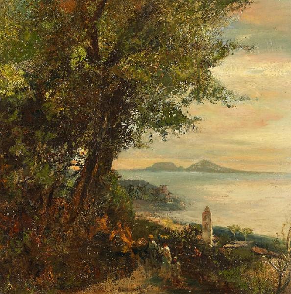 In the Hills at the Gulf of Naples, vintage artwork by Oswald Achenbach, 12x8" (A4) Poster