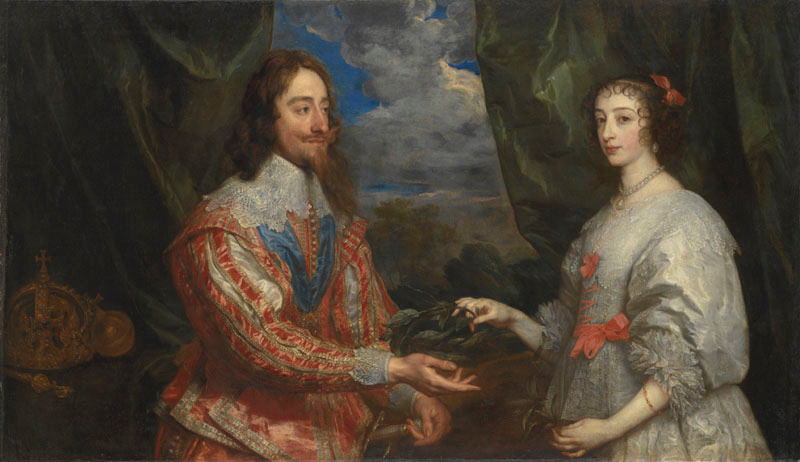 Charles I and Henrietta Maria Holding a Laurel Wreath, vintage artwork by Anthony van Dyck, 12x8" (A4) Poster