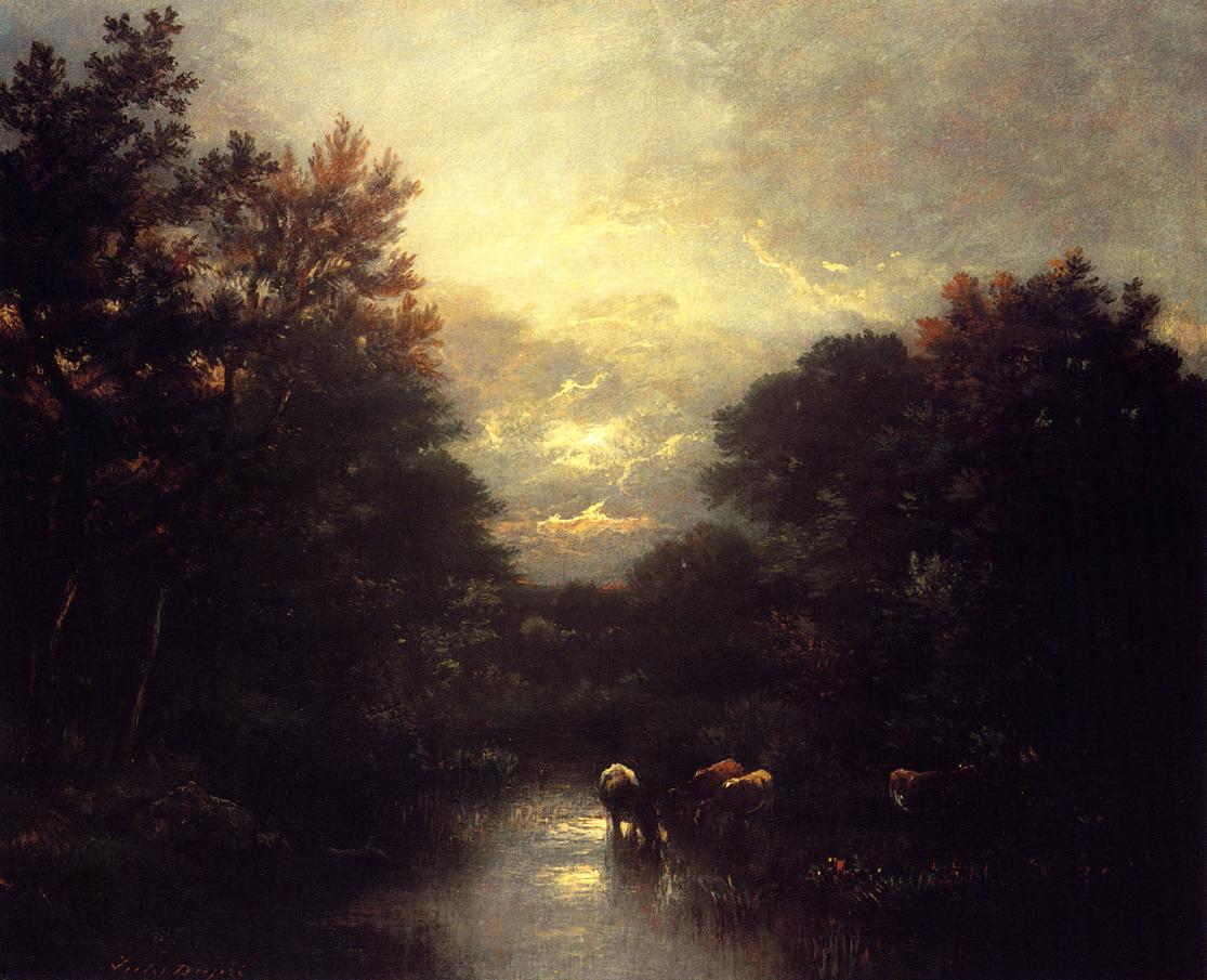 Sunset over the Forest, vintage artwork by Jules Dupre, A3 (16x12") Poster Print