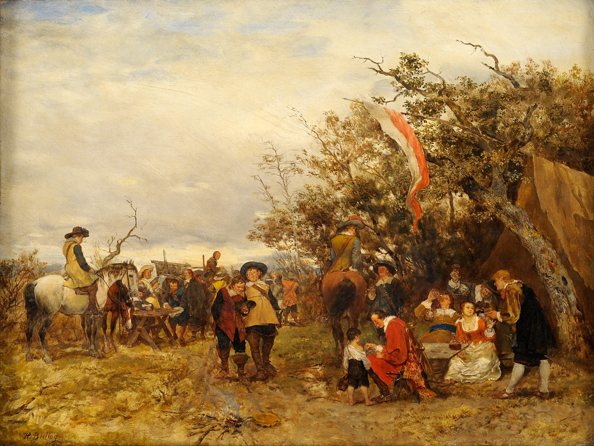 The Military Camp, vintage artwork by Heinrich Breling, 12x8" (A4) Poster