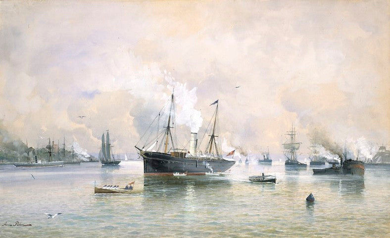 Ships in Stockholm Harbor by Anna Palm de Rosa,A3(16x12")Poster