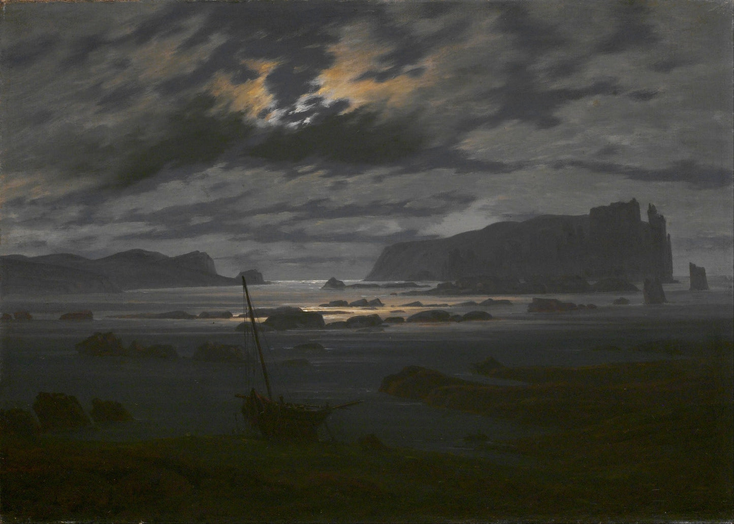 Northern Sea in the Moonlight, vintage artwork by Caspar David Friedrich, 12x8" (A4) Poster