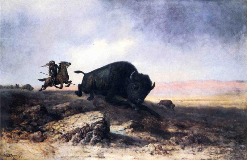 Buffalo Hunt, vintage artwork by Astley David Montague Cooper, 12x8" (A4) Poster
