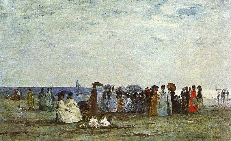 Bathers on the Beach at Trouville, vintage artwork by Eugène-Louis Boudin, 12x8" (A4) Poster
