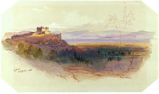 View of Celano, vintage artwork by Edward Lear, A3 (16x12") Poster Print