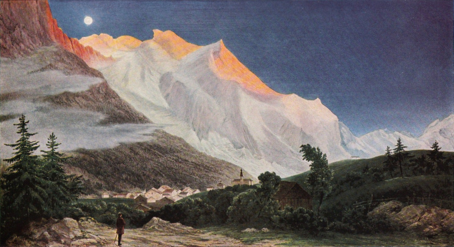 The Chamonix Valley with the Mont Blanc, vintage artwork by Ludwig Schnorr von Carolsfeld, 12x8" (A4) Poster