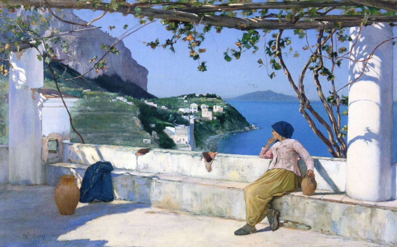 View of Bagni di Tiberio, Capri, vintage artwork by Charles Caryl Coleman, 12x8" (A4) Poster