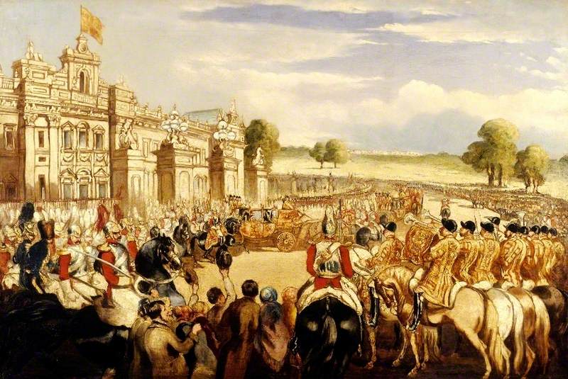 The Christening Procession of the Prince of Wales Leaving Buckingham Palace, London, vintage artwork by British School 19th Century - Unknown, A3 (16x12") Poster Print