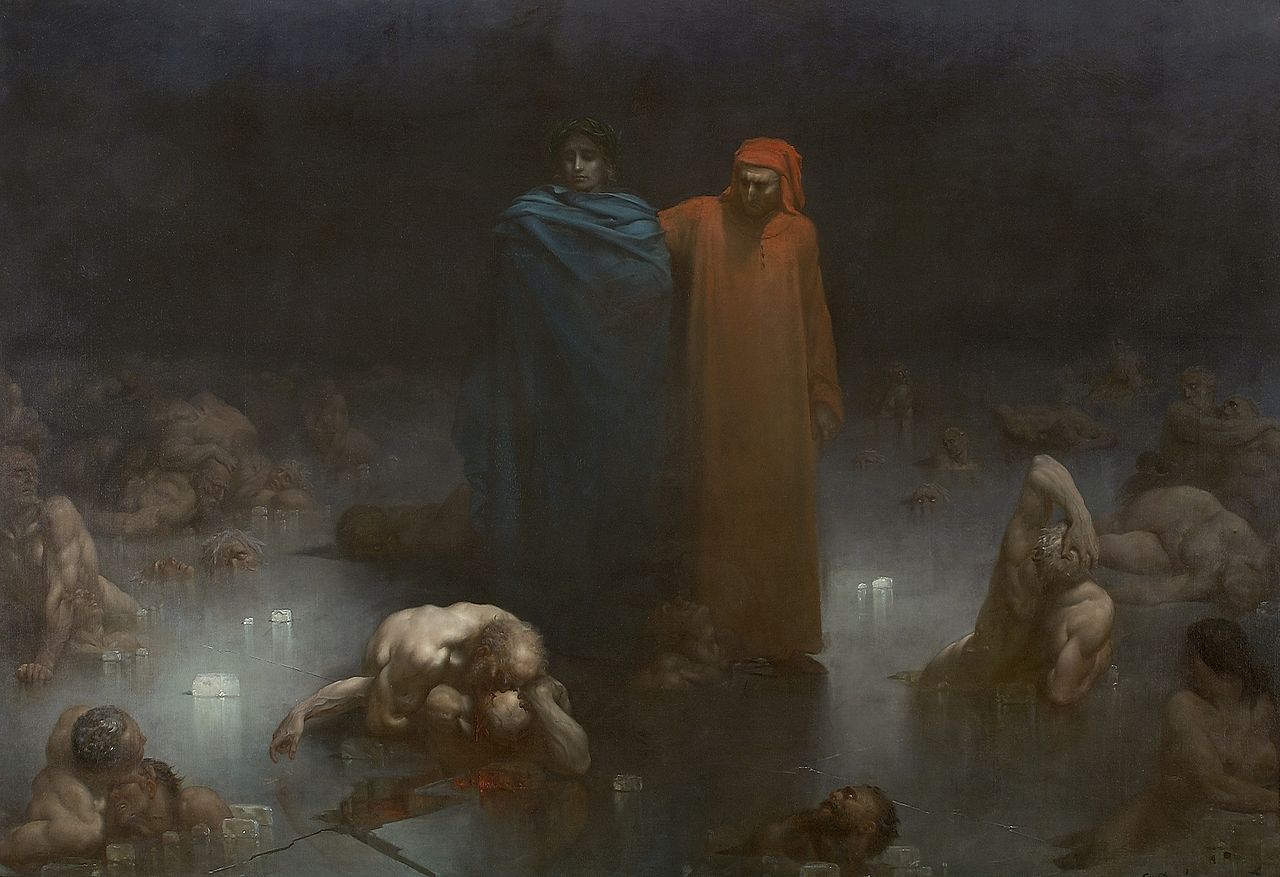 Dante and Virgil in the Ninth Circle of Hell, vintage artwork by Gustave Dore, 12x8" (A4) Poster