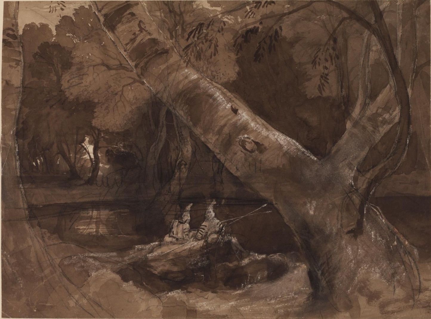 Anglers by a Wooded Stream, vintage artwork by Attributed to Francis Danby , A3 (16x12") Poster Print