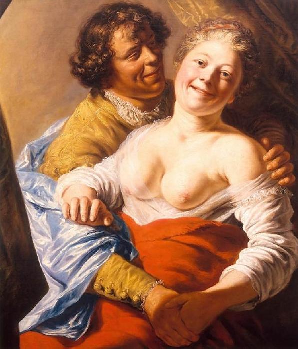 Youth Embracing a Woman, vintage artwork by Jan Lievens, 12x8" (A4) Poster