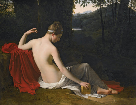 Pandora Reclining in a Wooded Landscape, vintage artwork by Louis Hersent, 12x8" (A4) Poster